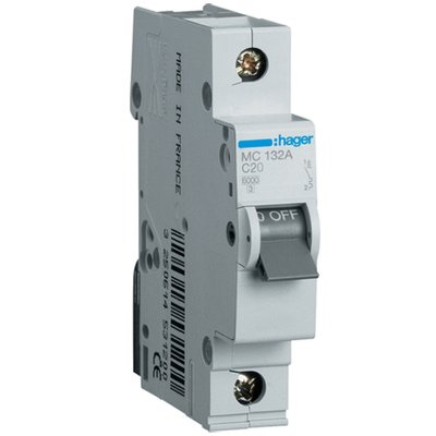 Автоматичний вимикач Hager MC163A 1-полюсний 6kA In=63A тип C 28627 фото