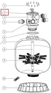 Кран шестиходовий для фільтрів Emaux V900C/V1000C/V1200C (2.5'', верхнє підключення) 27904 фото