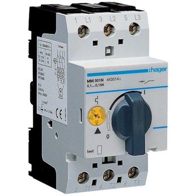 Автоматичний вимикач для захисту двигуна Hager MM501N I=0.1-0.16А 28635 фото