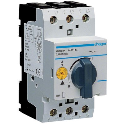 Автоматичний вимикач для захисту двигуна Hager MM502N I=0.16-0.24А 28636 фото