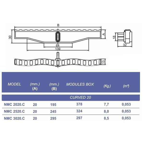 Переливна решітка Kripsol NMC 2520.C з центральним з'єднанням 245х20 мм 20906 фото