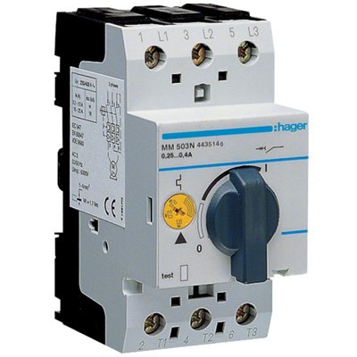 Автоматичний вимикач для захисту двигуна Hager MM503N I=0.24-0.4А 28637 фото