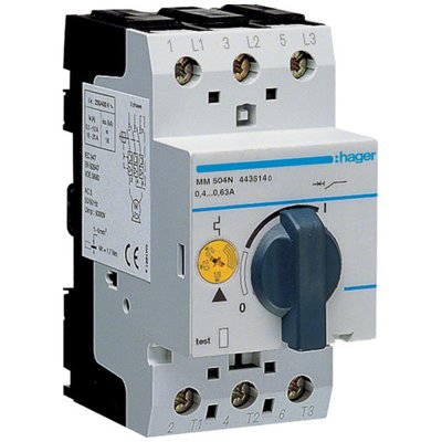 Автоматичний вимикач для захисту двигуна Hager MM504N I=0.4-0.6А 28638 фото