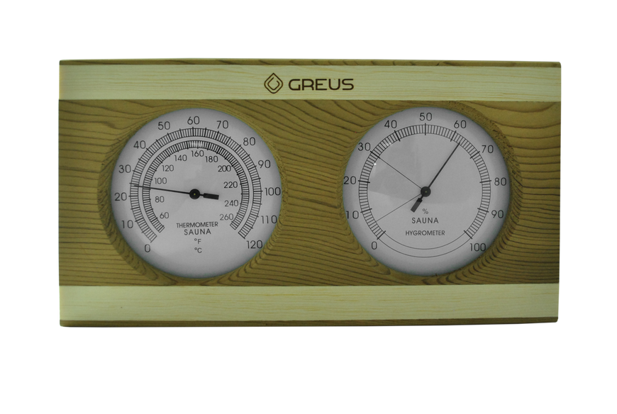 Термогігрометр Greus кедр/сосна 26х14 для лазні та сауни 106866 фото