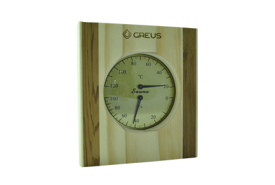 Термогигрометр Greus сосна/кедр 16х14,5 для бани и сауны 106863 фото