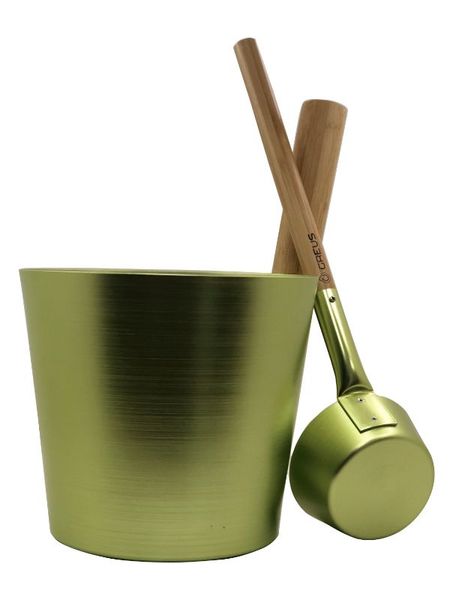 Набор GREUS сталь (шайка + черпак), зеленый для бани и сауны 108836 фото