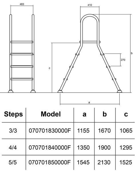 Сходи для наземних басейнів для басейну Hayward (3 сходинки), AISI-304 30385 фото
