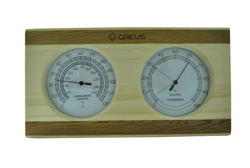 Термогигрометр Greus сосна/кедр 26х14 для бани и сауны 106865 фото