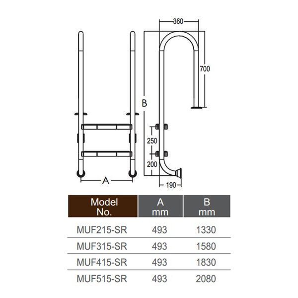 Сходи для басейну Emaux Muro MUF415-SR (4 сходинки), AISI-304 20535 фото
