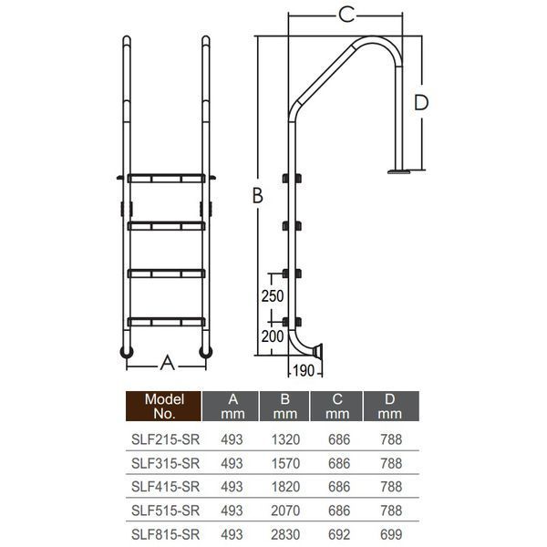 Сходи для басейну Emaux Standard SLF415-SR (4 сходинки), AISI-304 20529 фото