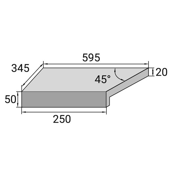 Кутовий Г-подібний елемент бортової плитки Aquaviva Granito Light Gray, 595x345x50(20) мм (лівий/45°) 24702 фото