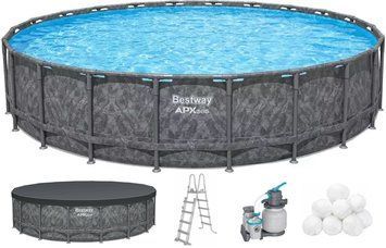 Каркасний басейн Bestway Grey 561KE (610х132 см) з пісочним фільтром, тентом та драбиною 37843 фото