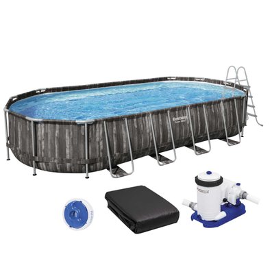 Каркасний басейн Bestway Wood Style 5611T (732х366х122 см) з картриджним фільтром, драбиною та тентом 25299 фото