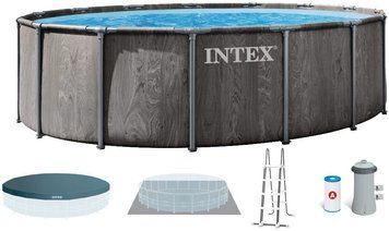 Каркасний басейн Intex 26742 GREYWOOD (457х122 см) з картриджним фільтром, драбиною та тентом 31420 фото