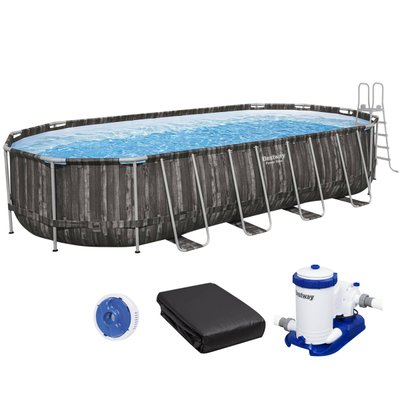 Каркасний басейн Bestway Wood Style 561ES (732х366х132 см) з картриджним фільтром, драбиною та тентом 34021 фото